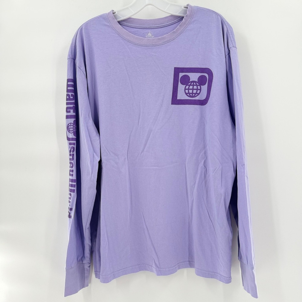 DISNEY WALT DISNEY WORLD Lavender Purple Long Sleeve Mickey Globe Logo Tee Large